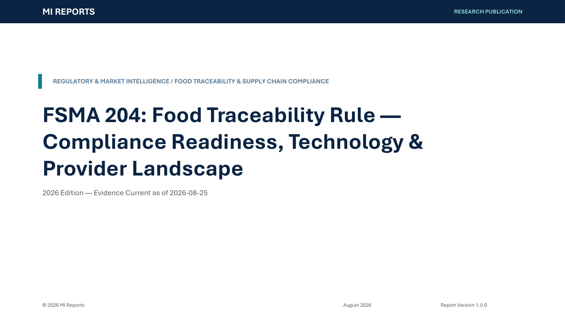 FSMA 204: Food Traceability Rule — Compliance Readiness, Technology & Provider Landscape — cover page
